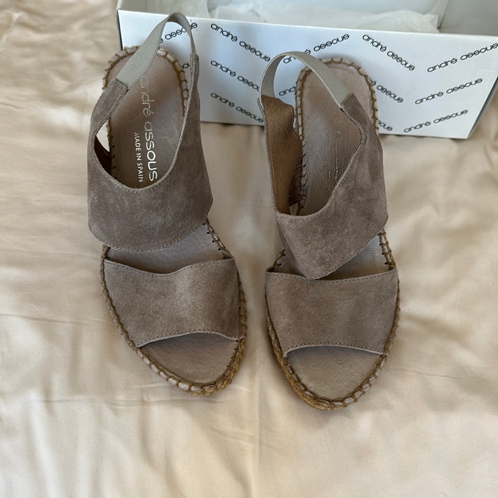 ANDRE’ ASSOUS Brand New Reese Wedges Espradrilles Taupe Suede